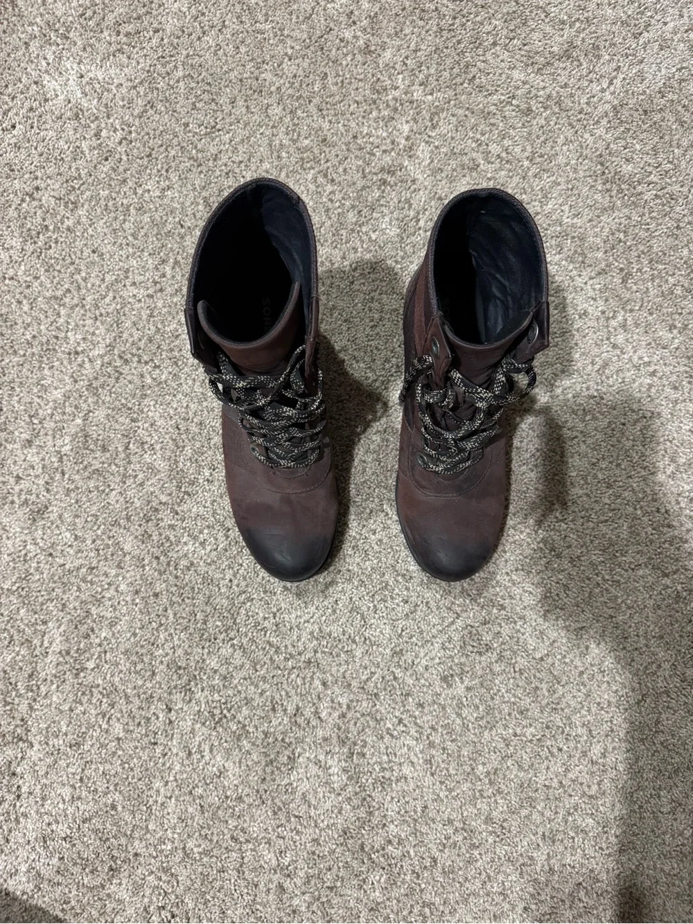 Sorel Dark Brown Leather Wedge Lace-Up Ankle Boots Women’s